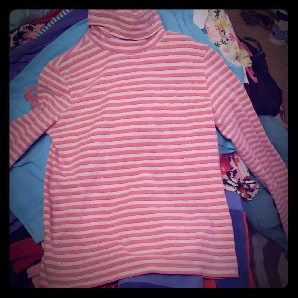 Gap Kids Pink Striped Sparkly turtle neck